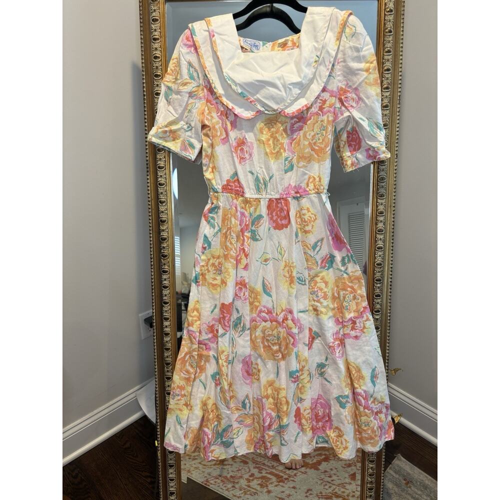 Vintage 80’s Floral Leslie Fay Linen Dress, 10